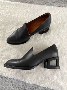 Jeffrey Campbell Ibiza loafers leather geometric cut-out block heels size 8.5